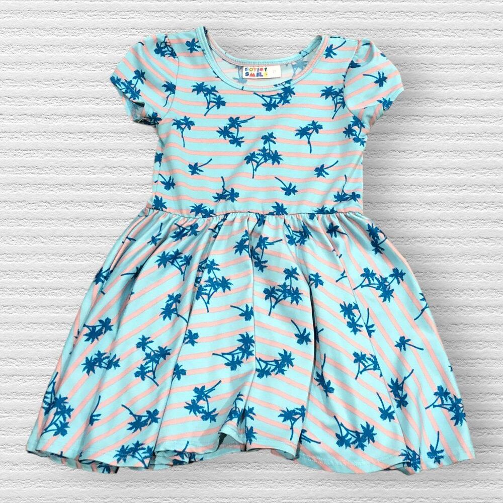 Dot Dot Smile 2t Blue Pink Tropical Palm Tree Twirl Dress